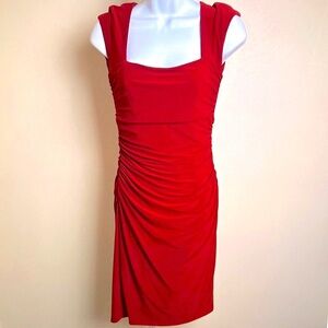 Lauren Ralph Lauren Red Bodycon Dress Ruched Side Size 4